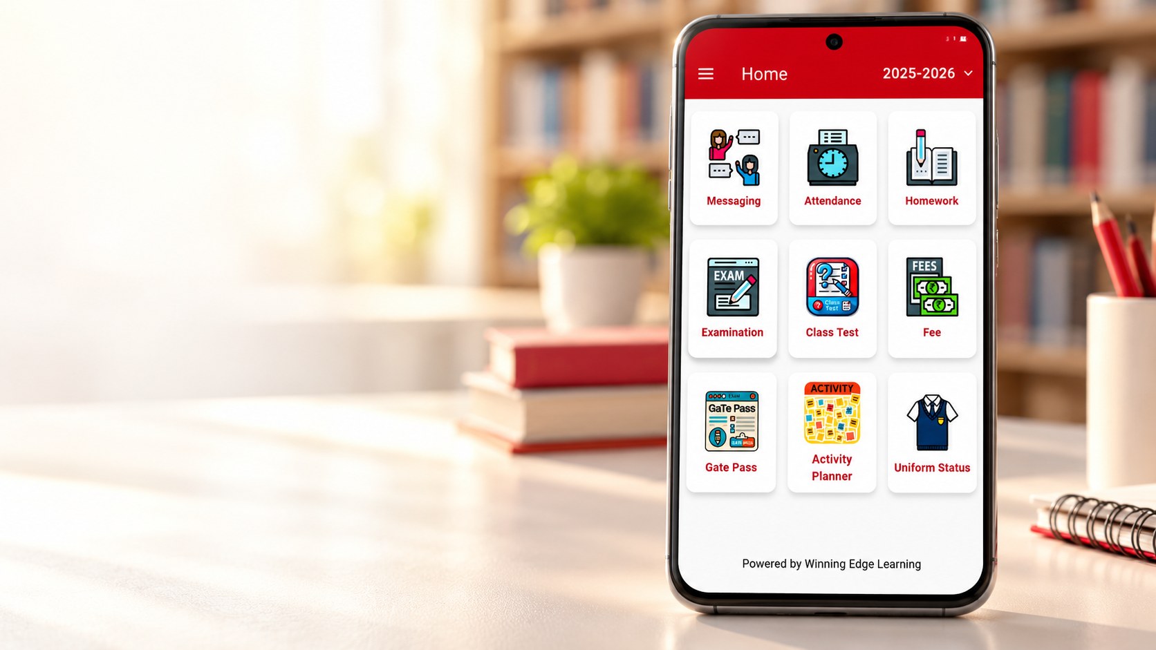 Winning Edge mobile app homepage displayed on a smartphone